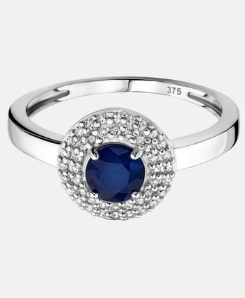 Diamond ring 9KT (375) White Gold Ring with 0.17ct Diamond 0.57ct Blue Sapphire