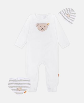 Romper, bib & beanie set