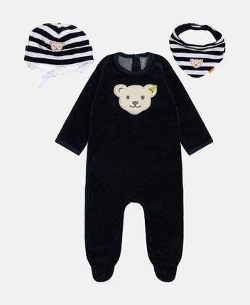 Romper, bib & beanie set