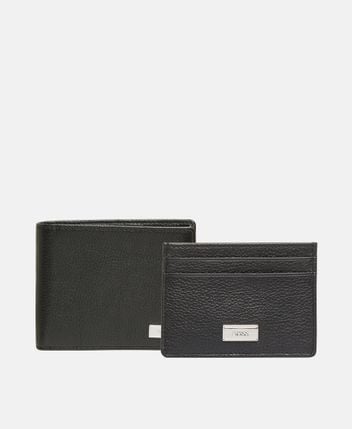 Leather wallet and card case set