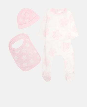 Romper, bib & beanie set