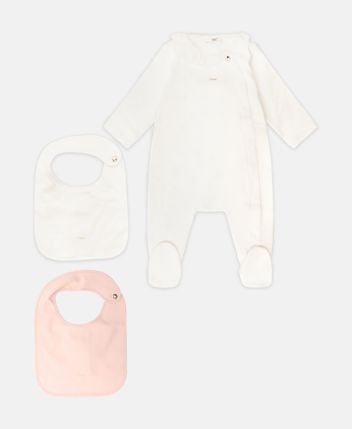 Romper, bib & beanie set