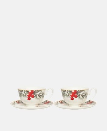 Set of 2 coffee cups with saucer