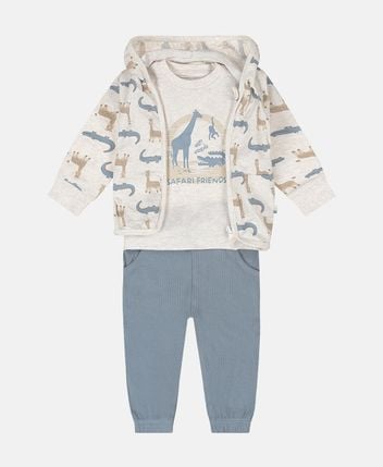 Shirt, trousers and sweat jacket set