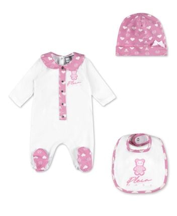 Romper, bib & beanie set