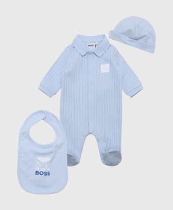 Romper, bib & beanie set