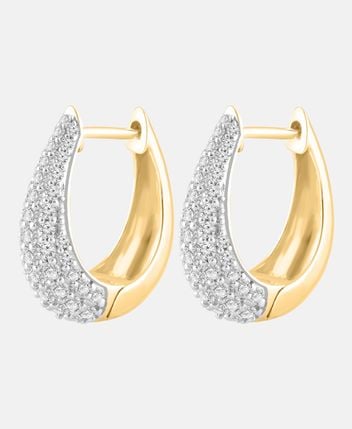 Diamond earrings 9KT (375) Yellow Gold  Total 1ct  Lab Grown Diamond Hoop Earrings