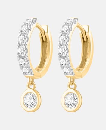 Diamond earrings 9KT (375) Yellow Gold  Total 1.15ct  Lab Grown Diamond Drop Hoop Earrings