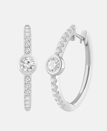 Diamond earrings 9KT (375) White Gold  Total 1ct  Lab Grown Diamond Hoop Earrings