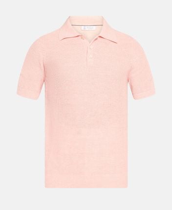 Linen-blend knitted polo shirt