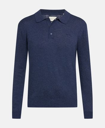 Linen-blend knitted polo shirt