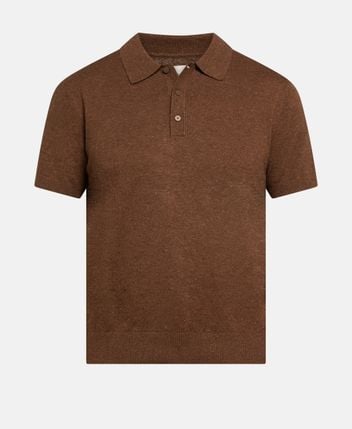 Linen-blend knitted polo shirt