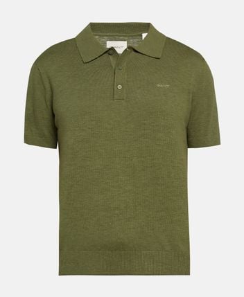 Linen-blend knitted polo shirt