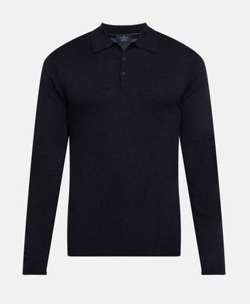 Wool silk blend knitted polo shirt