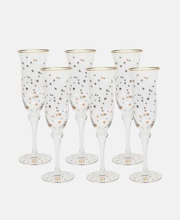 Champagne glasses, set of 6 Stars Gold