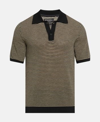 Linen-blend knitted polo shirt