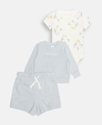 Sweatshirt, shorts, and body set