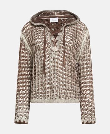 Wool-blend hooded knit jumper