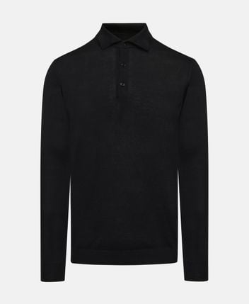 Wool-blend knitted polo shirt