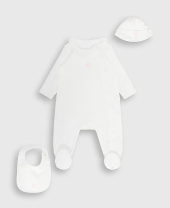 Romper, bib & beanie set