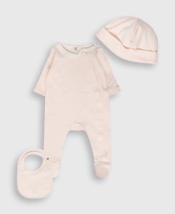 Romper, bib & beanie set