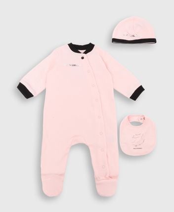 Romper, bib & beanie set