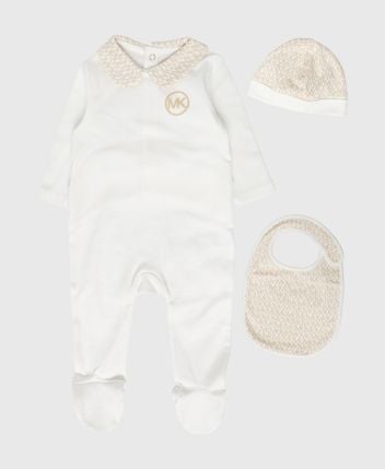 Romper, bib & beanie set