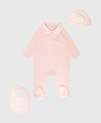 Romper, bib & beanie set