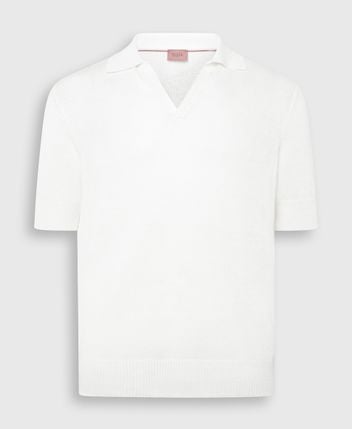 Linen-blend knitted polo shirt