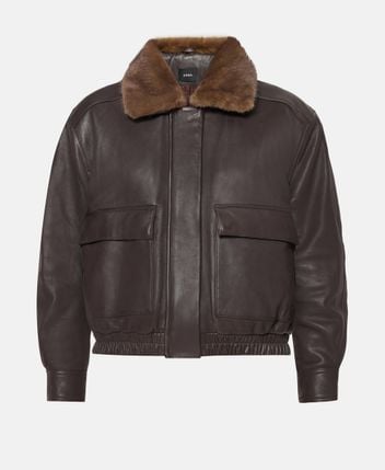 Leather jacket with fur trim Abella