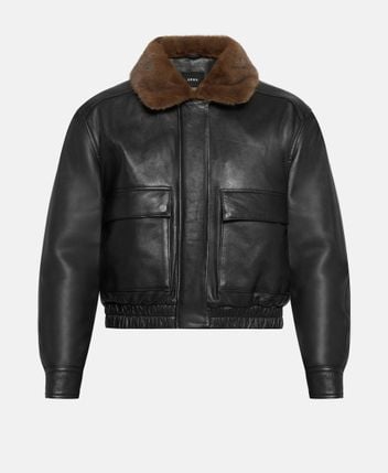 Leather jacket with fur trim Abella