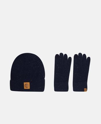 Wool-blend beanie and gloves set