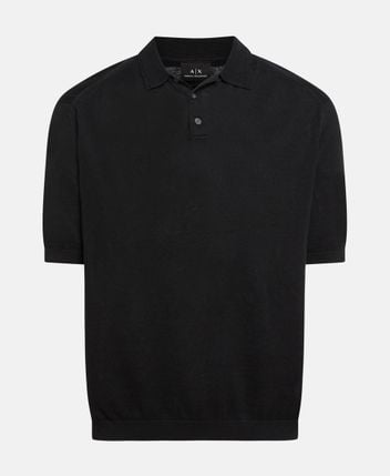 Linen-blend knitted polo shirt